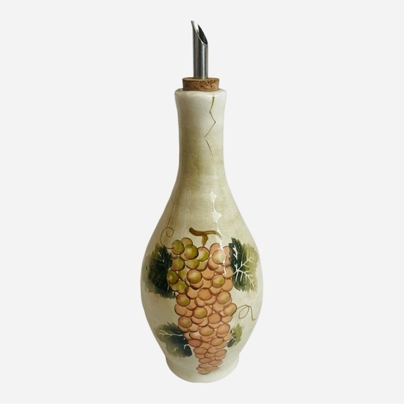 Olive Oil Bottle Cabernet Tabletops Unlimited Hand Painted Ceramic Oil Bottle - Picture 5 of 10